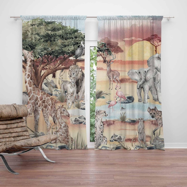 Blackout Curtain Nursery - Safari Dieren Gordijn Kinderkamer Kinderkamer Gordijnen