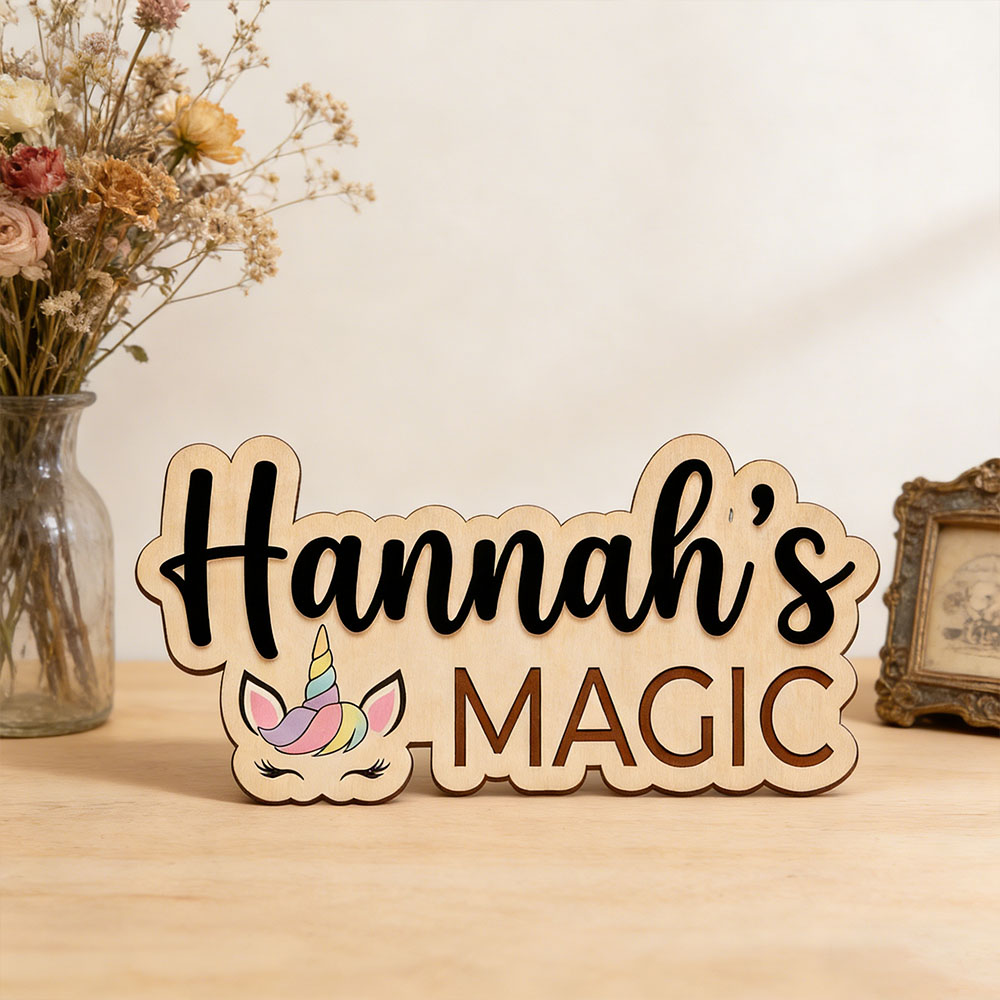 Baby Nursery Themes Girl - Aangepaste Unicorn Magic Name deurplaat voor