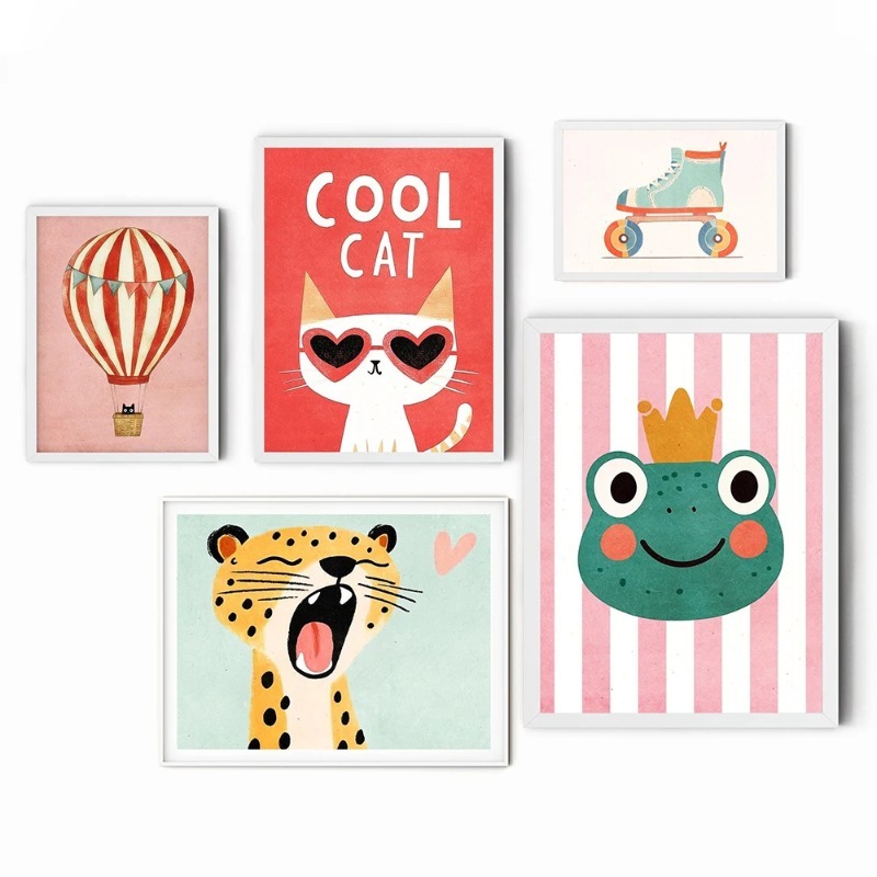 Baby Nursery Neutral - Grappige Dieren Posters Prints Wandkunst Canvas