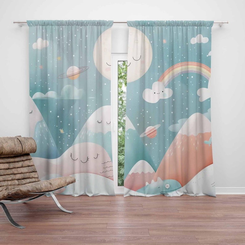 Blackout Curtain Nursery - Berg Regenboog Baby Kinderkamer Gordijnen Cloud