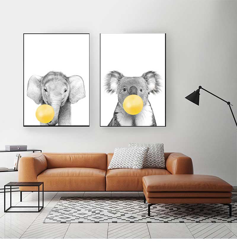 Baby Nursery Yellow Walls - Babykamer gele ballonnen dier muur kunst