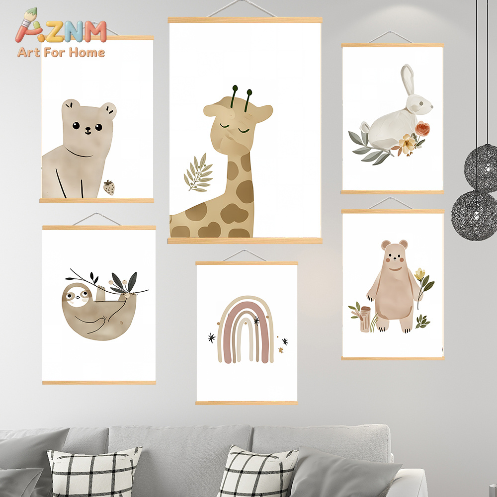 Baby Nursery Neutral - AZNM Neutrale Boho Safari Dieren Canvas