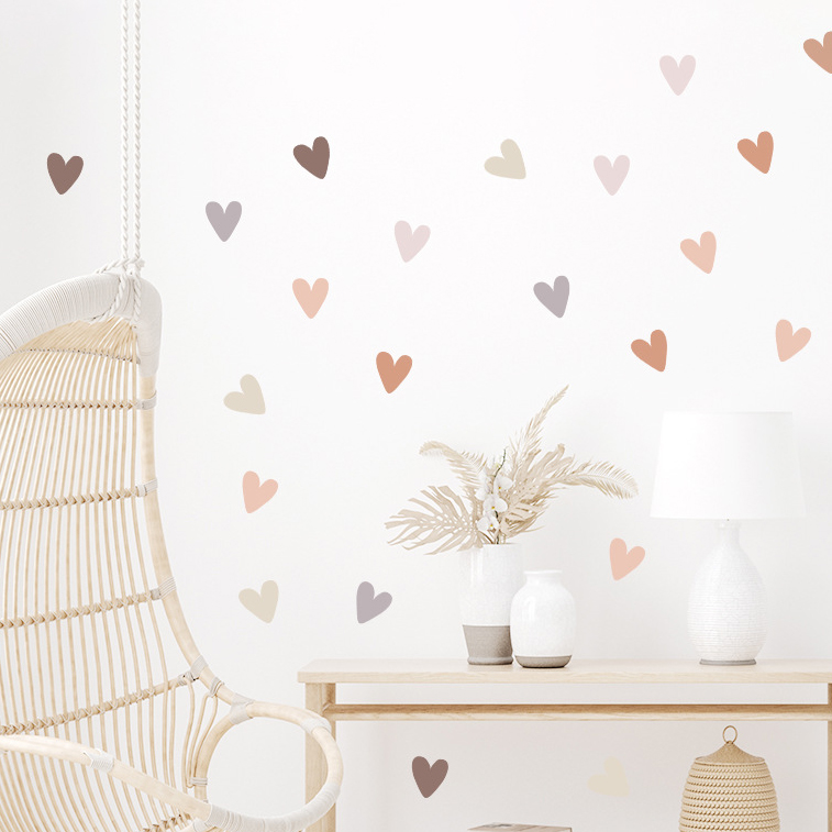 Baby Nursery Neutral - Morandi Scattered Heart Wandsticker Boho Neutraal