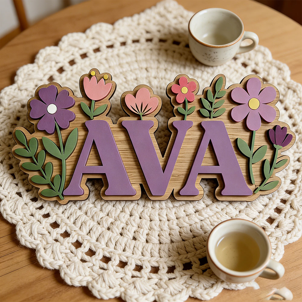 Baby Nursery Themes Girl - Aangepaste 3D bloemenkrans naam deurplaat voor