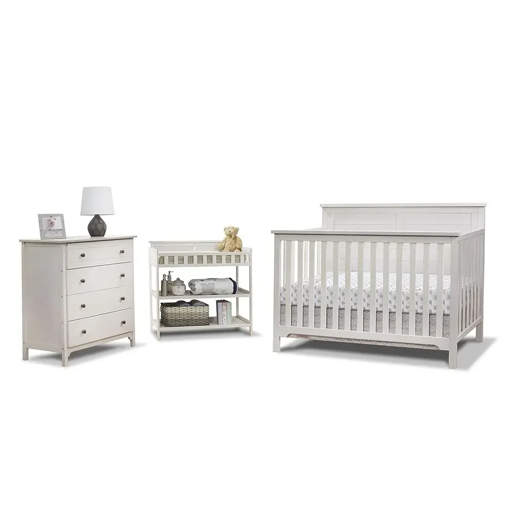 Convertible Crib Set - 3-delige babykamerset met 4-in-1 omvormbare wieg,