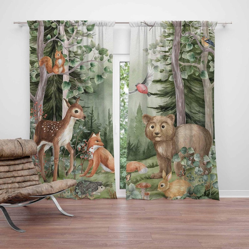 Blackout Curtain Nursery - Woodland Dieren Gordijnen Kinderkamer Black Out