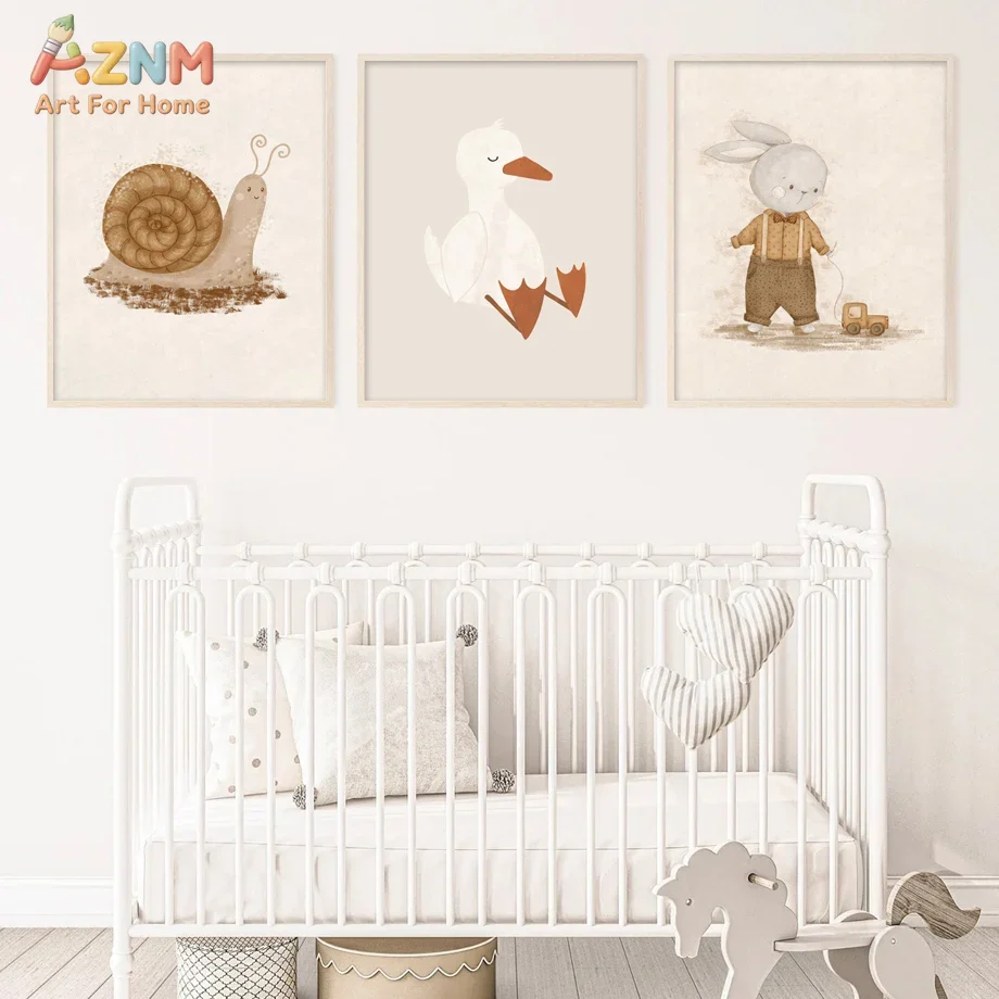 Baby Nursery Neutral - AZNM neutrale baby dieren canvas wanddecoratie