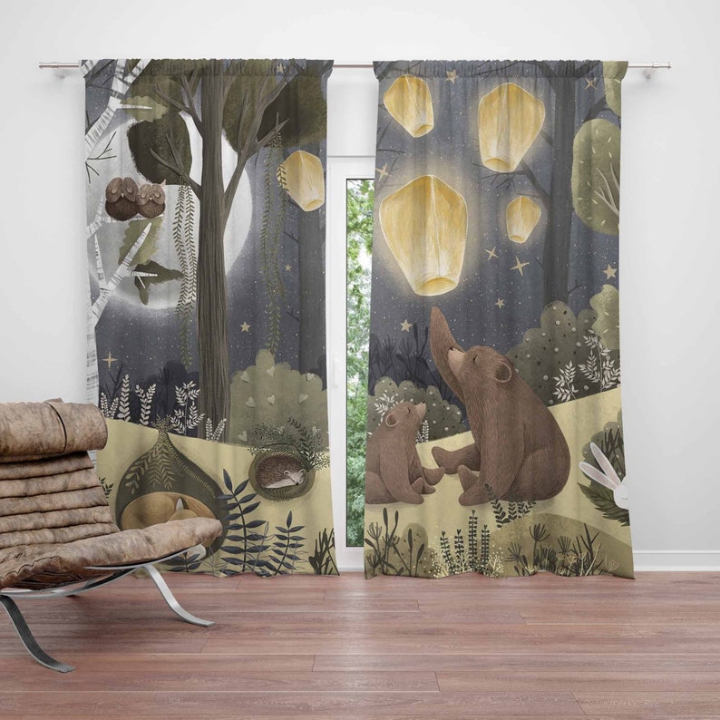 Blackout Curtain Nursery - Woodland Kinderkamer Gordijnen Dier Beer Kinderslaapkamer