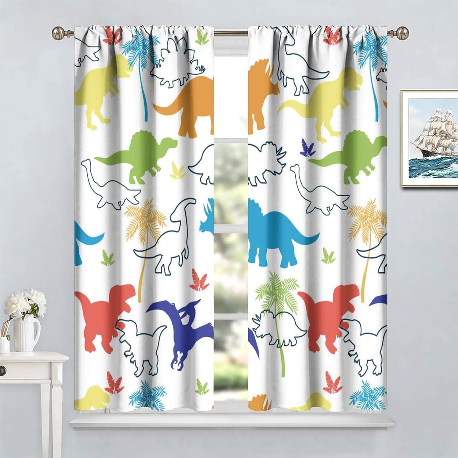 Blackout Curtain Nursery - Dinosaurus kindergordijnen, cartoon kleurrijke Dino verduisterende