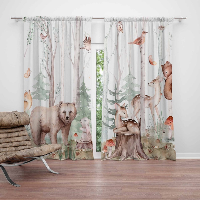 Blackout Curtain Nursery - Bos Dieren Gordijnen Kinderkamer Gordijnen Black