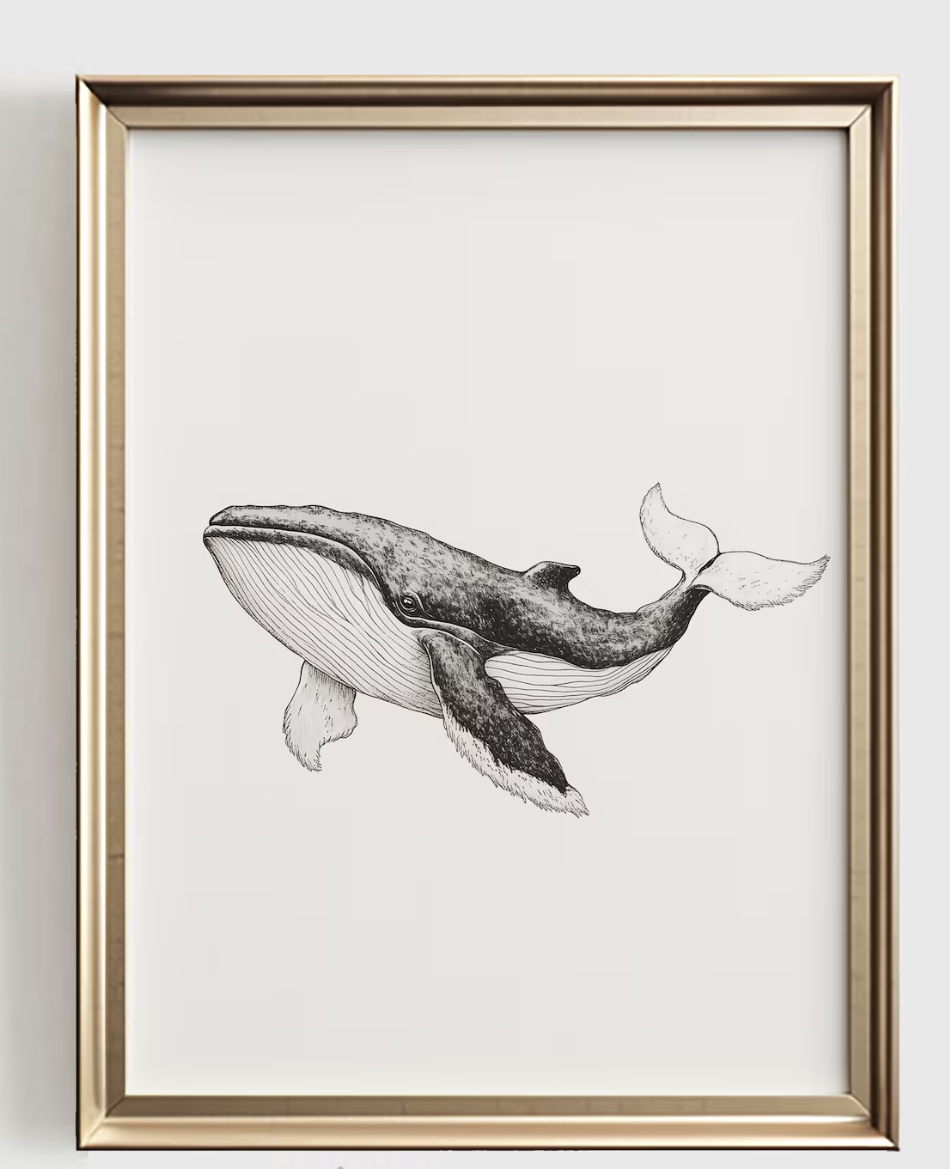 Baby Nursery Neutral - Whale Line Art Print, minimalistische oceaankamerdecoratie,