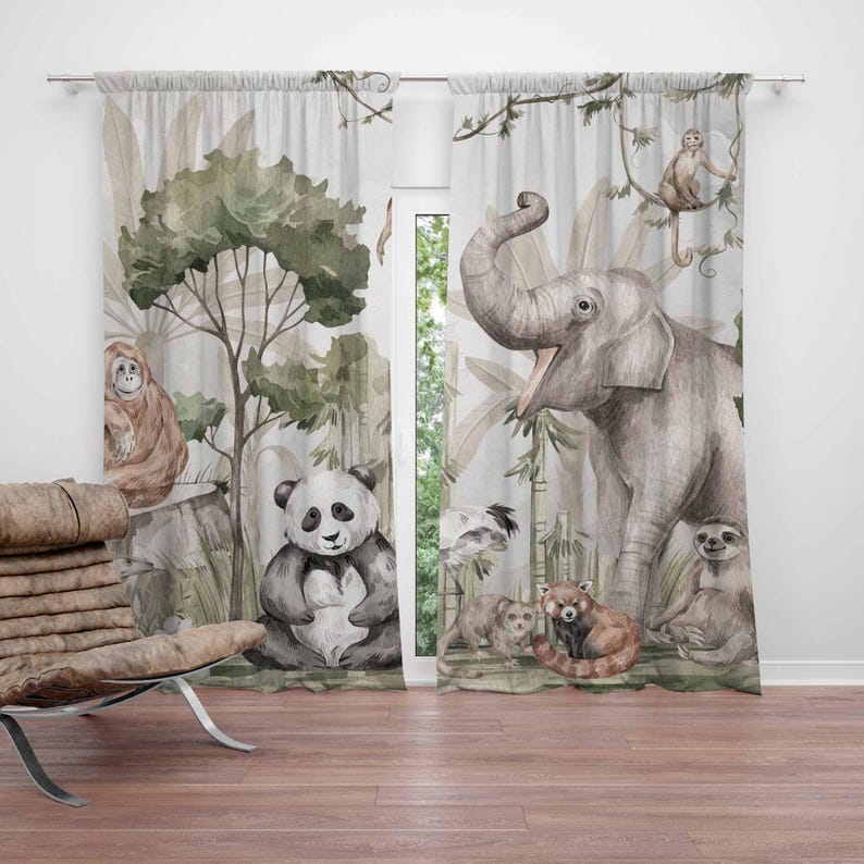 Blackout Curtain Nursery - Safari Dieren Gordijnen Kinderslaapkamer Gordijnen Speelkamer