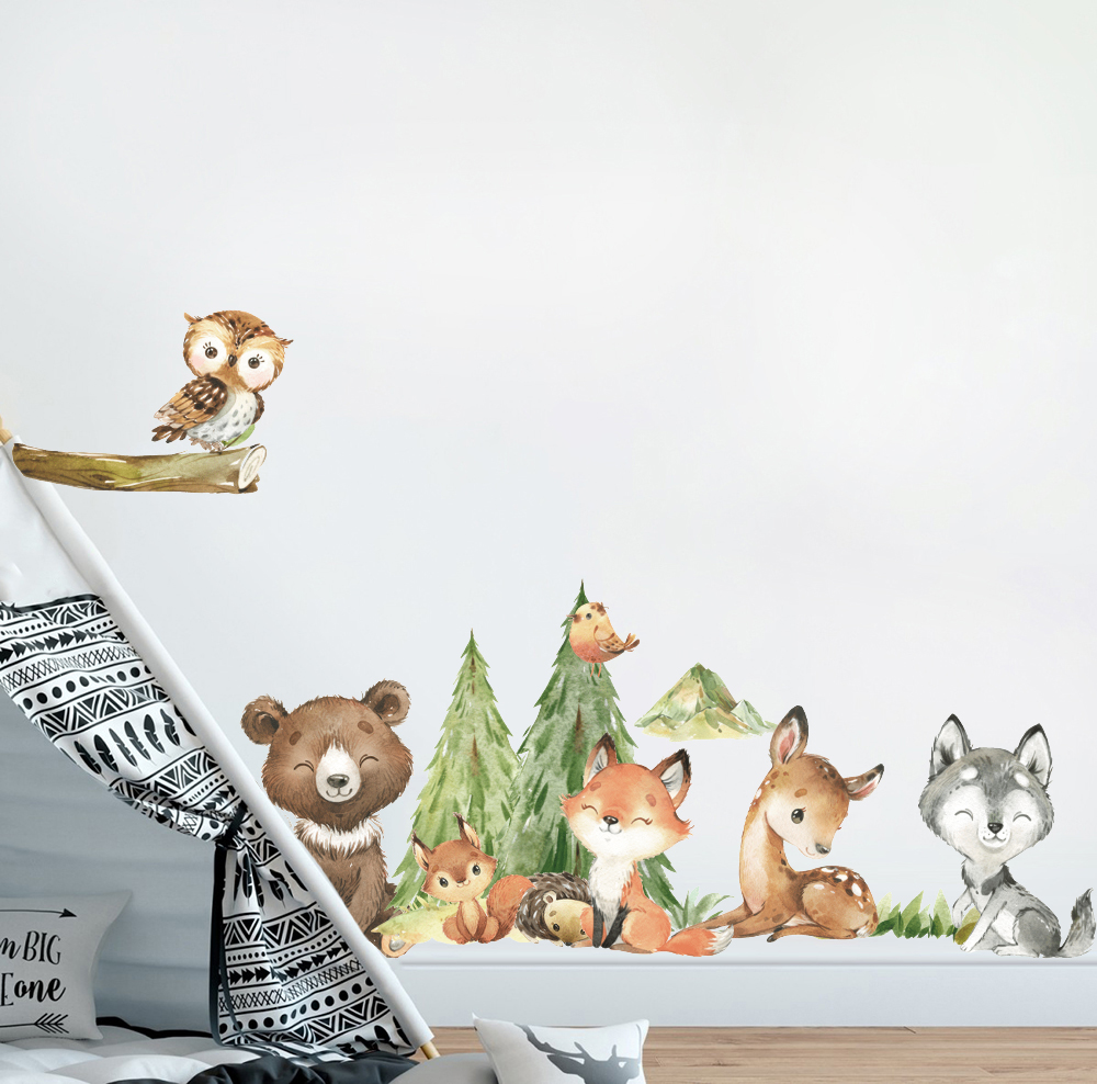 Cartoon aquarel bos dier muurs - Baby Nursery Panelling recensie en prijs