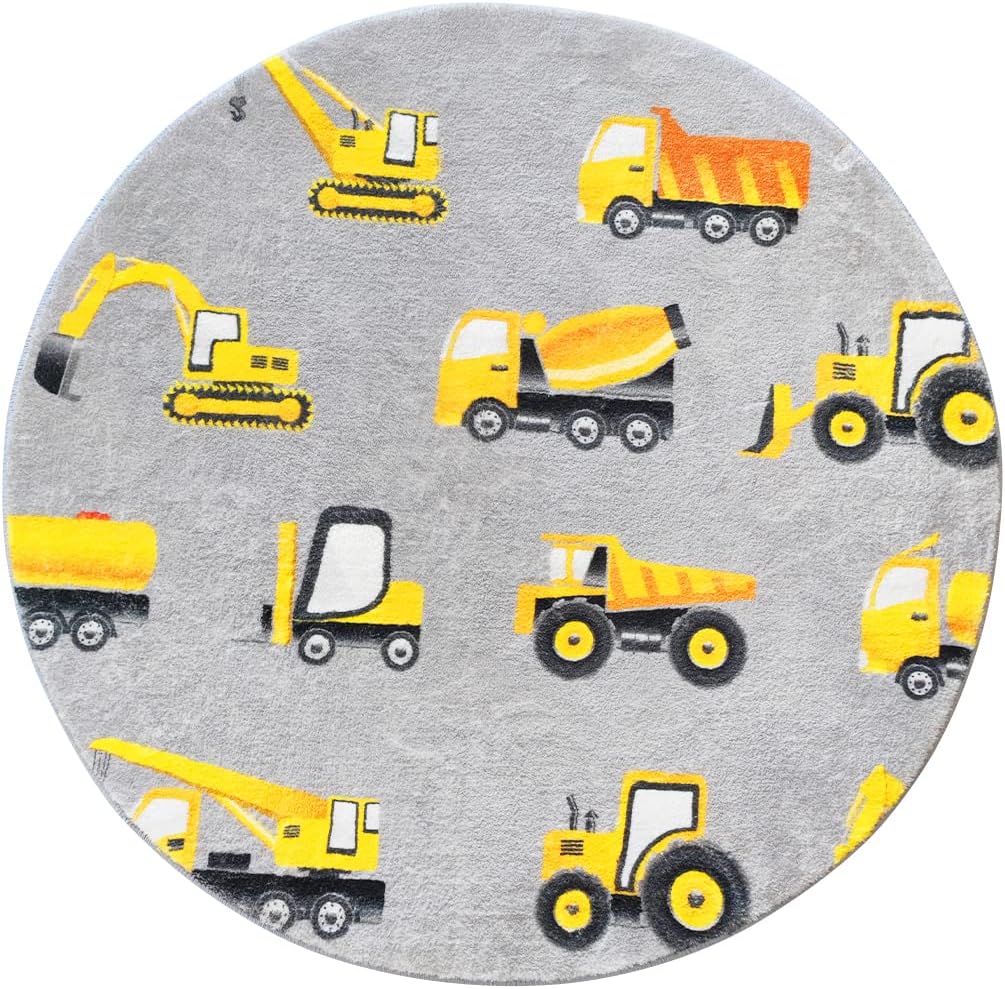 Grijs bouwvoertuig rond vloerk - Baby Nursery Yellow recensie en prijs
