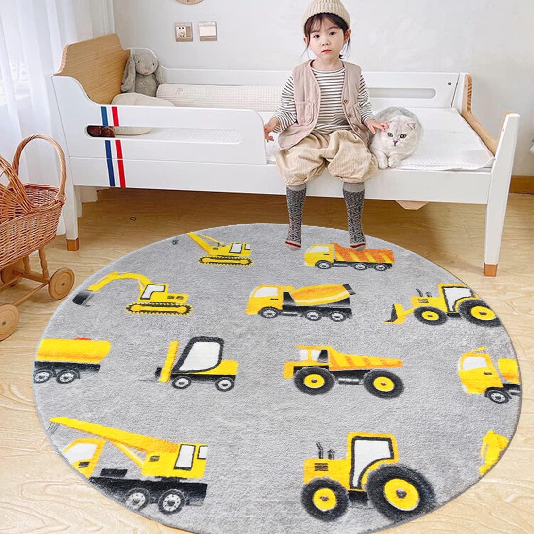 Grijs bouwvoertuig rond vloerk - Baby Nursery Yellow recensie en prijs